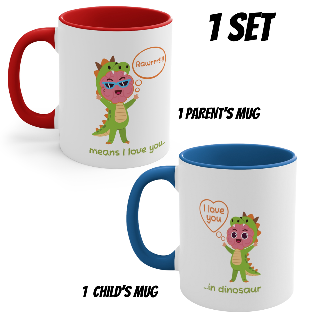 *Personalized*Complete Set - 'Rawrrr Means I Love You In Dinosaur' - Parent + Child - Accent Coffee Mug, 11oz