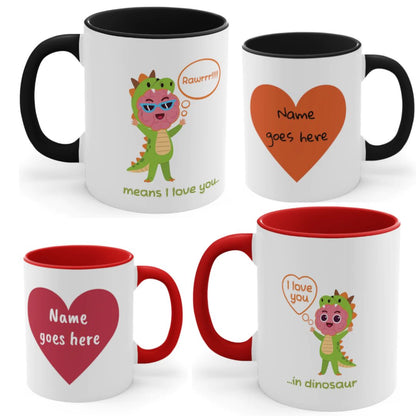 *Personalized*Complete Set - 'Rawrrr Means I Love You In Dinosaur' - Parent + Child - Accent Coffee Mug, 11oz